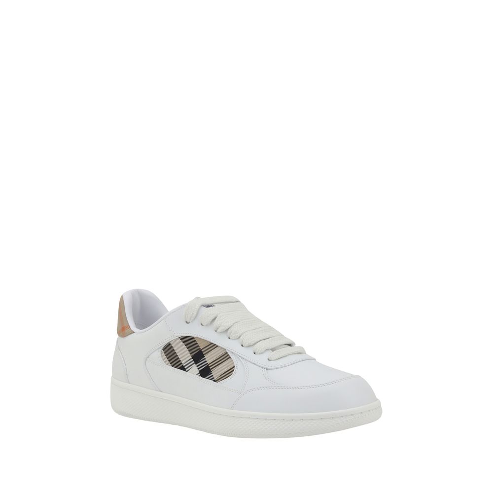 Burberry White Leather Check Low Top Sneakers