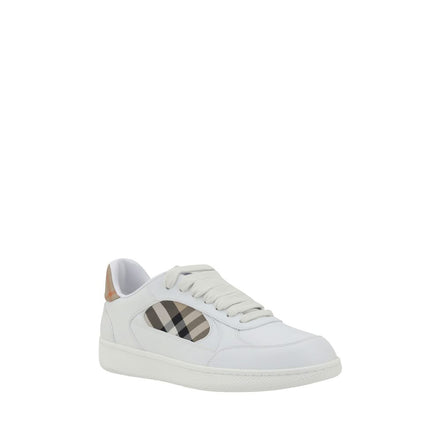 Burberry White Leather Check Low Top Sneakers
