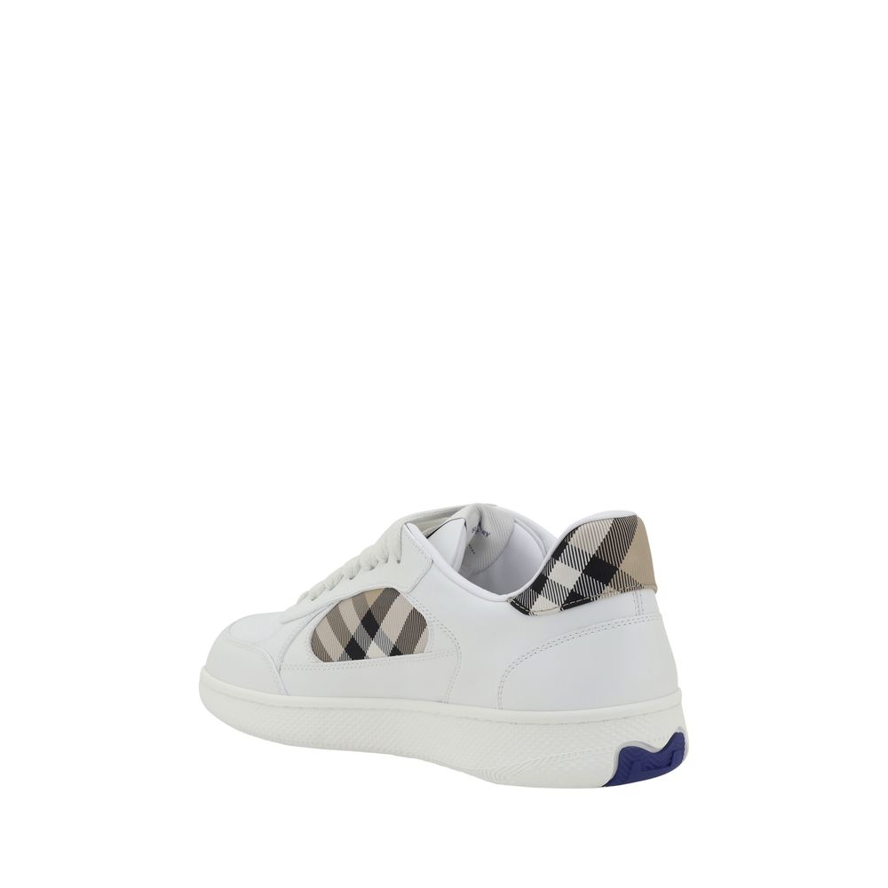 Burberry White Leather Check Low Top Sneakers