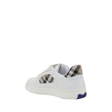 Burberry White Leather Check Low Top Sneakers