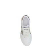 Burberry White Leather Check Low Top Sneakers