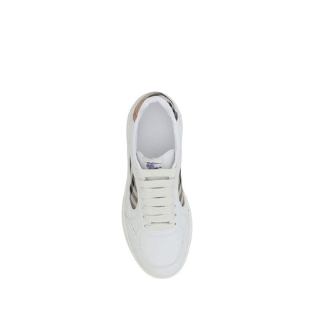 Burberry White Leather Check Low Top Sneakers