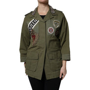 Giacca cappotto Dolce & Gabbana Queen verde militare decorato