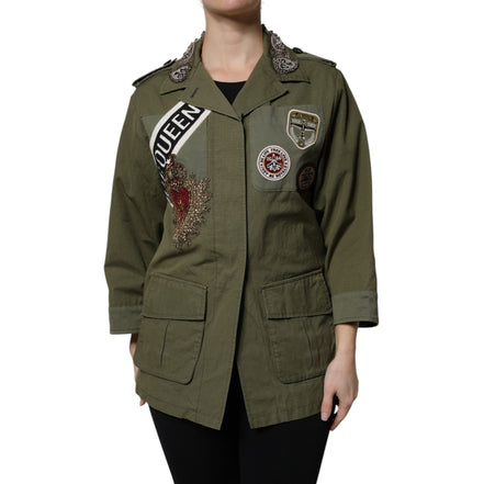 Giacca cappotto Dolce & Gabbana Queen verde militare decorato