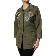 Giacca cappotto Dolce & Gabbana Queen verde militare decorato