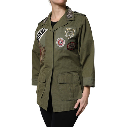 Giacca cappotto Dolce & Gabbana Queen verde militare decorato