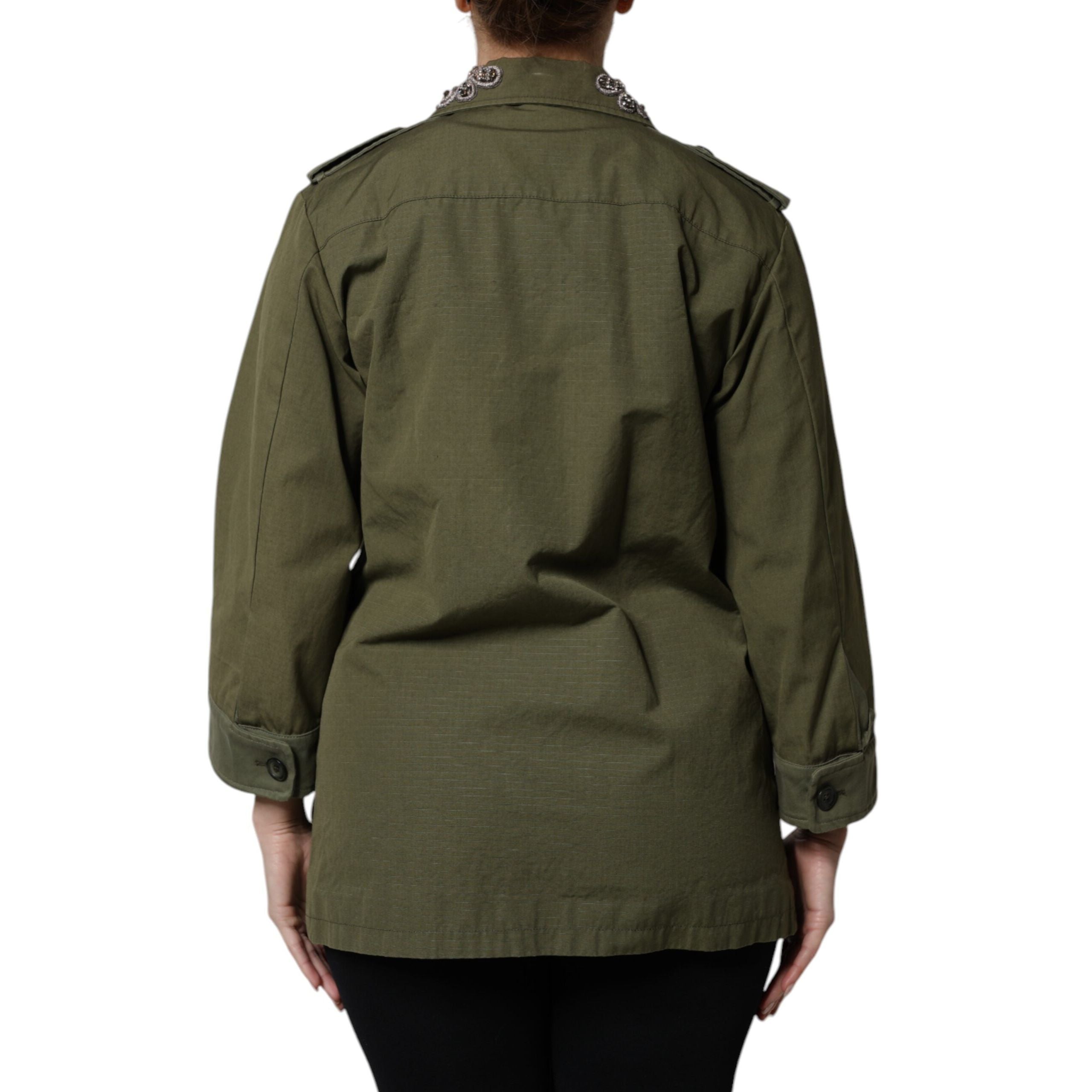 Giacca cappotto Dolce & Gabbana Queen verde militare decorato