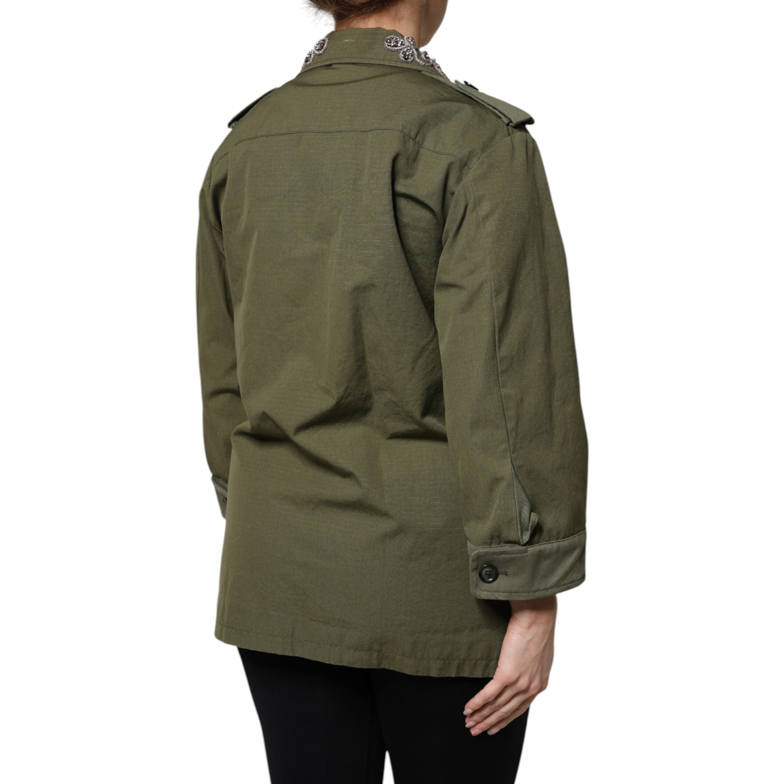 Giacca cappotto Dolce & Gabbana Queen verde militare decorato