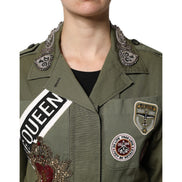 Giacca cappotto Dolce & Gabbana Queen verde militare decorato