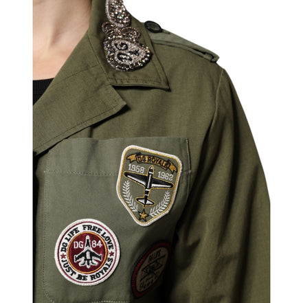 Giacca cappotto Dolce & Gabbana Queen verde militare decorato