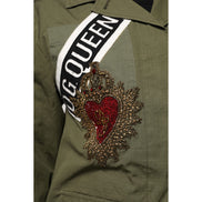 Giacca cappotto Dolce & Gabbana Queen verde militare decorato