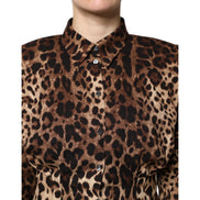 Dolce & Gabbana Brown Leopard Silk Button Down Coat Jacket