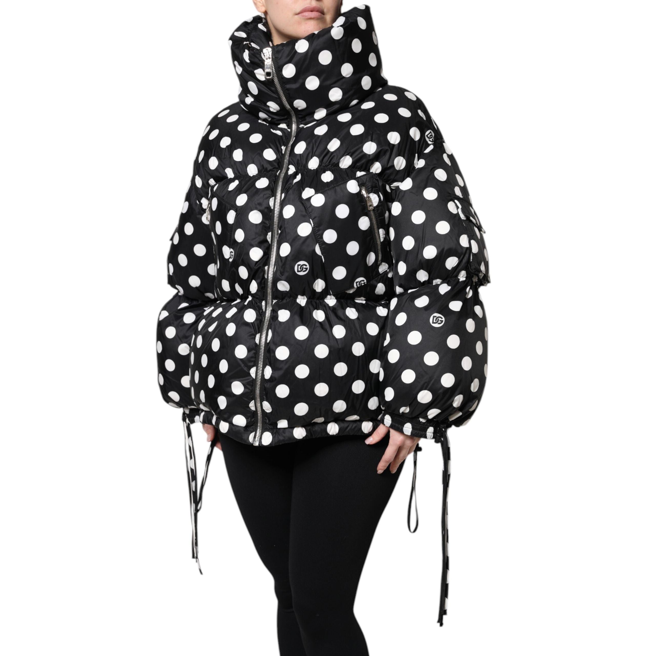 Piumino Dolce & Gabbana con zip intera a pois bianchi e neri