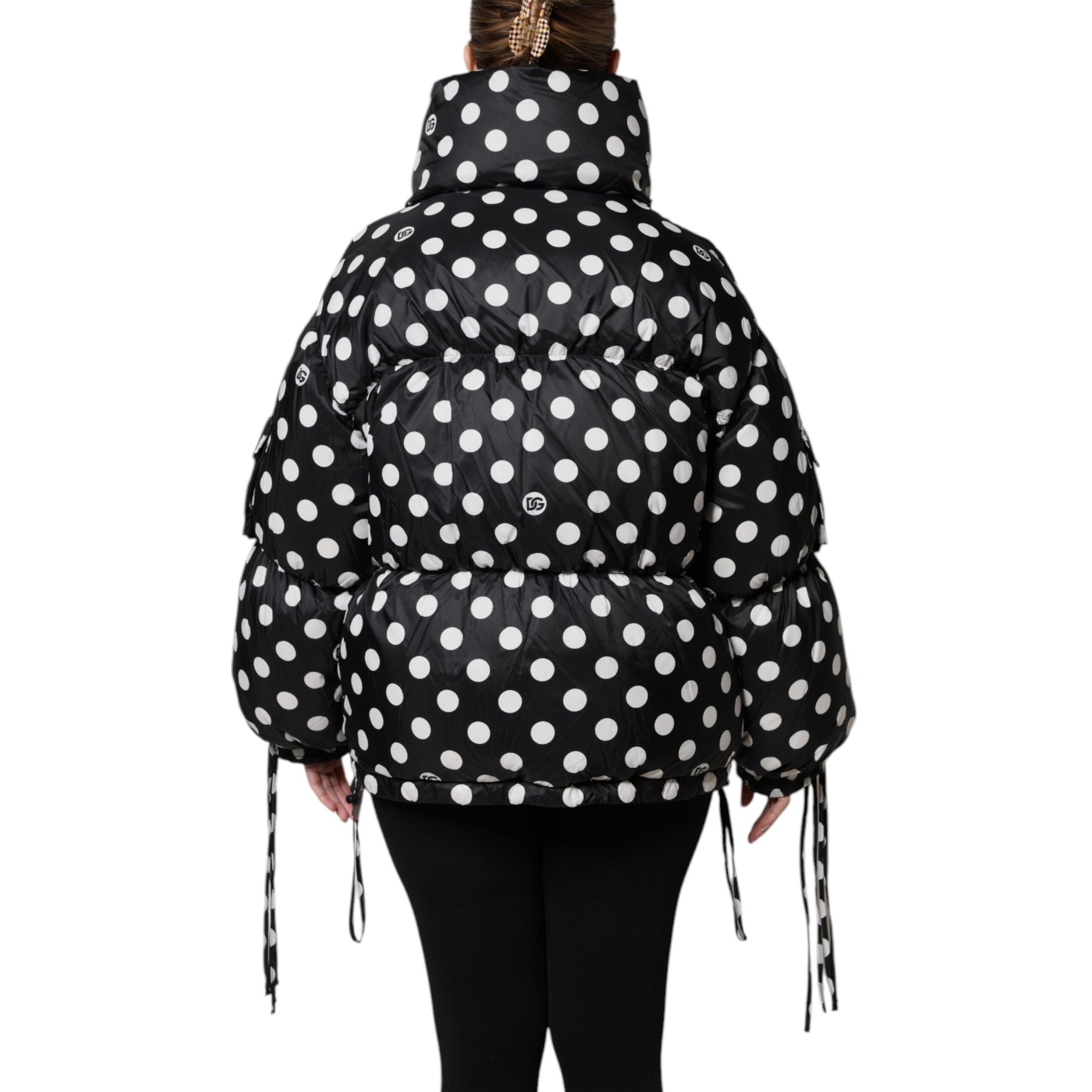 Piumino Dolce & Gabbana con zip intera a pois bianchi e neri