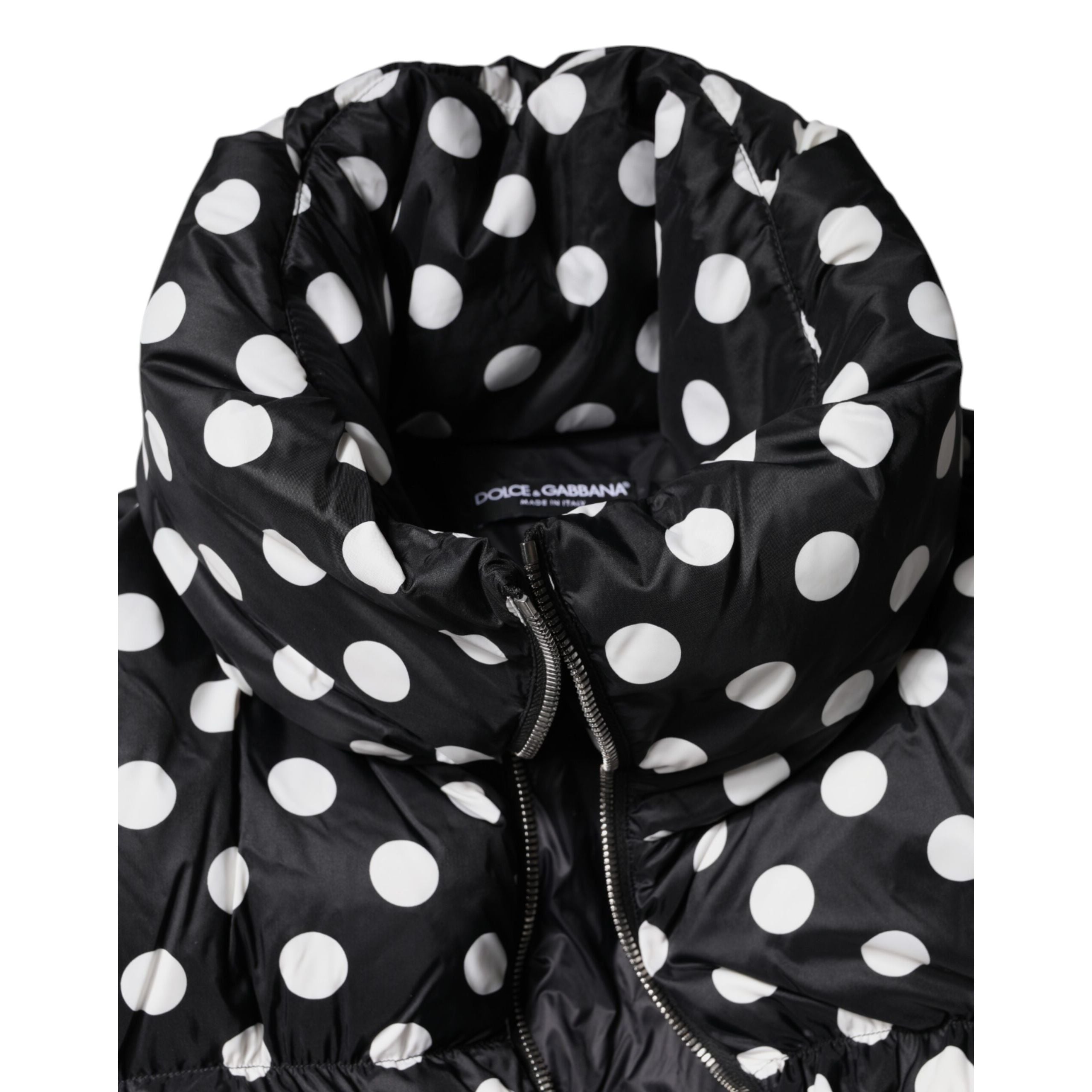 Piumino Dolce & Gabbana con zip intera a pois bianchi e neri