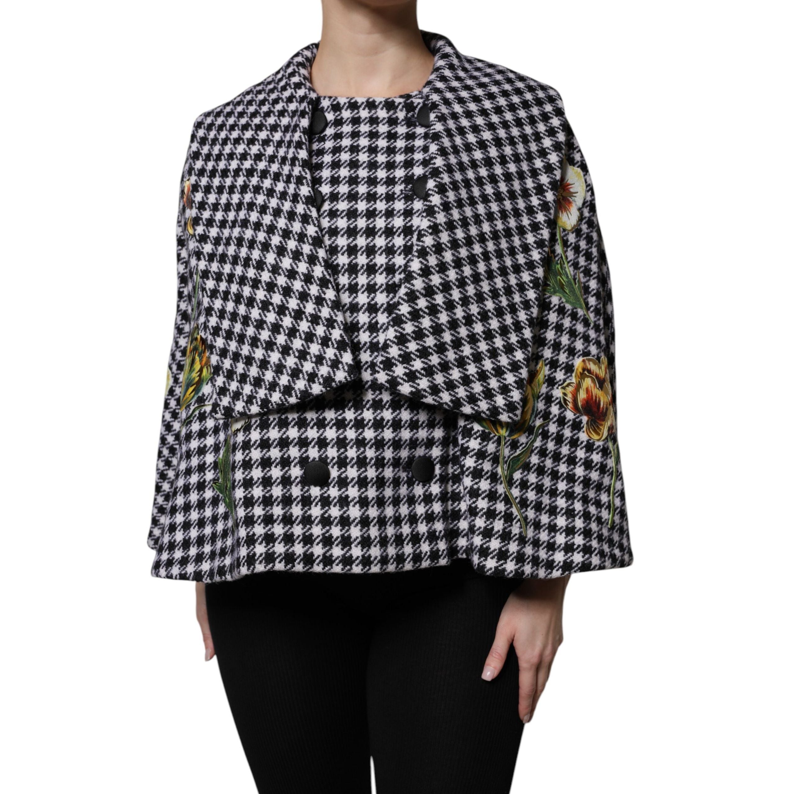 Dolce & Gabbana Giacca Mantella Floreale con Fantasia Monocromatica Nera e Bianca