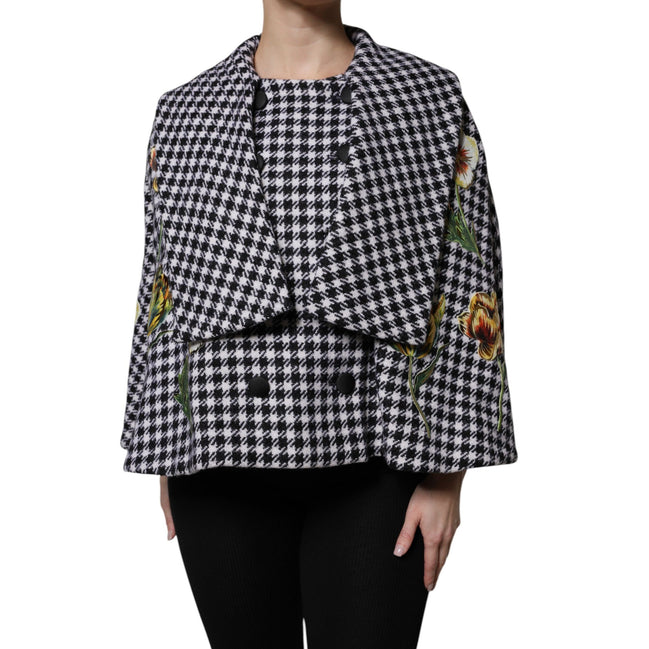 Dolce & Gabbana Giacca Mantella Floreale con Fantasia Monocromatica Nera e Bianca