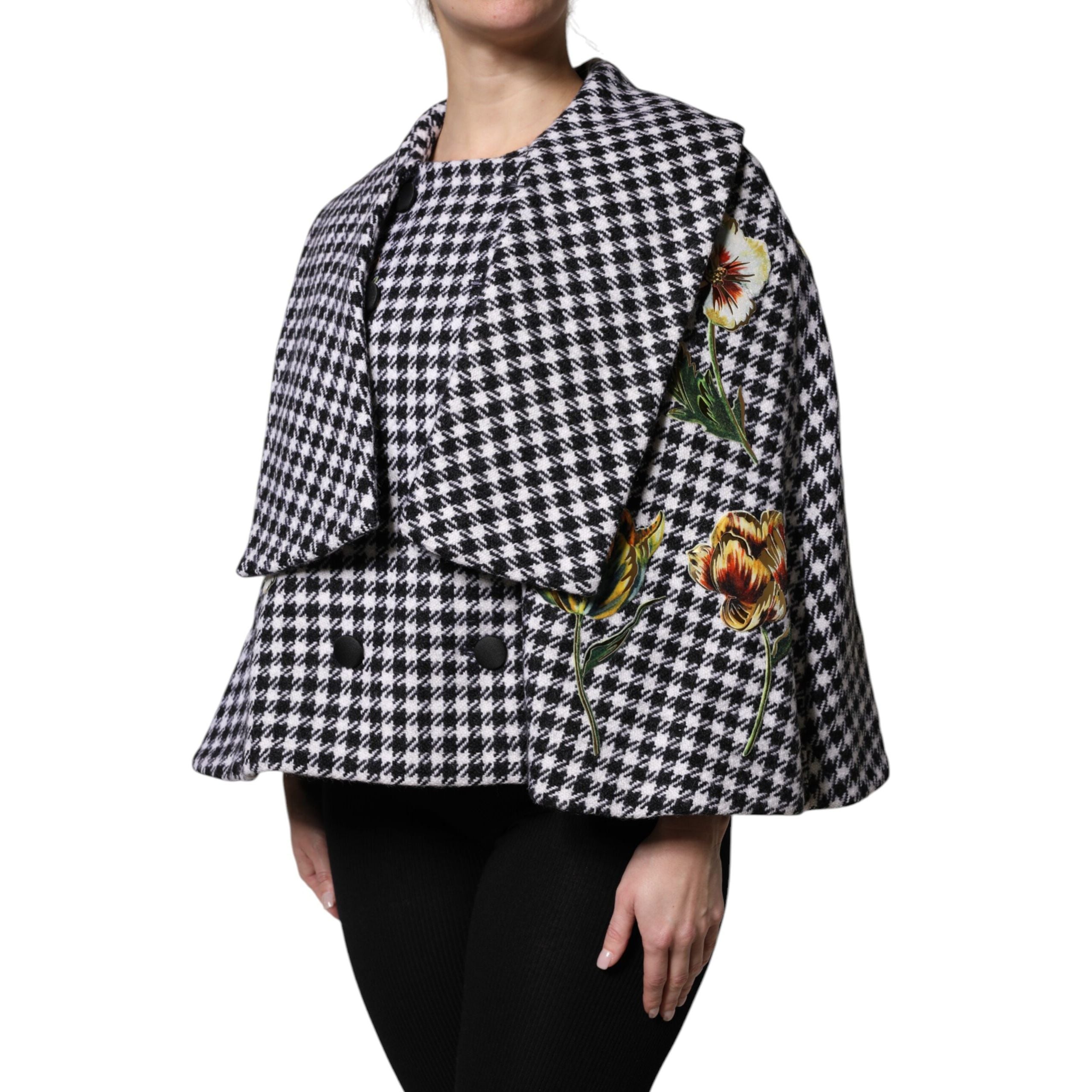 Dolce & Gabbana Giacca Mantella Floreale con Fantasia Monocromatica Nera e Bianca