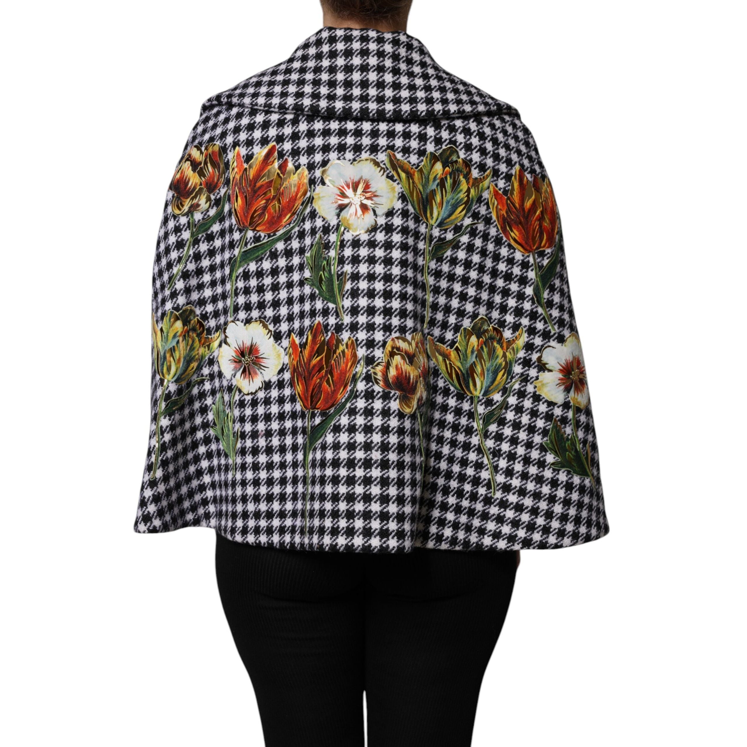 Dolce & Gabbana Giacca Mantella Floreale con Fantasia Monocromatica Nera e Bianca