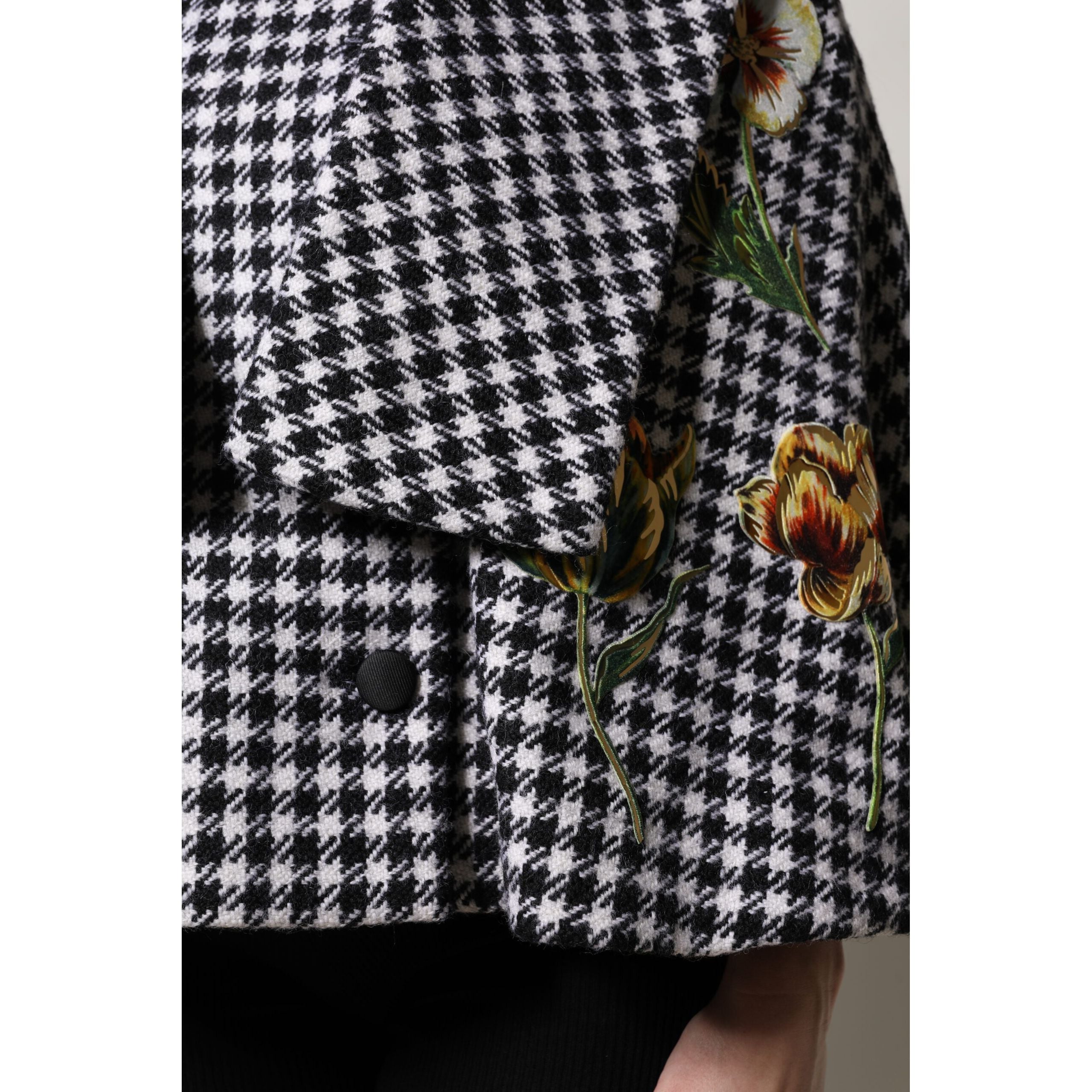 Dolce & Gabbana Giacca Mantella Floreale con Fantasia Monocromatica Nera e Bianca