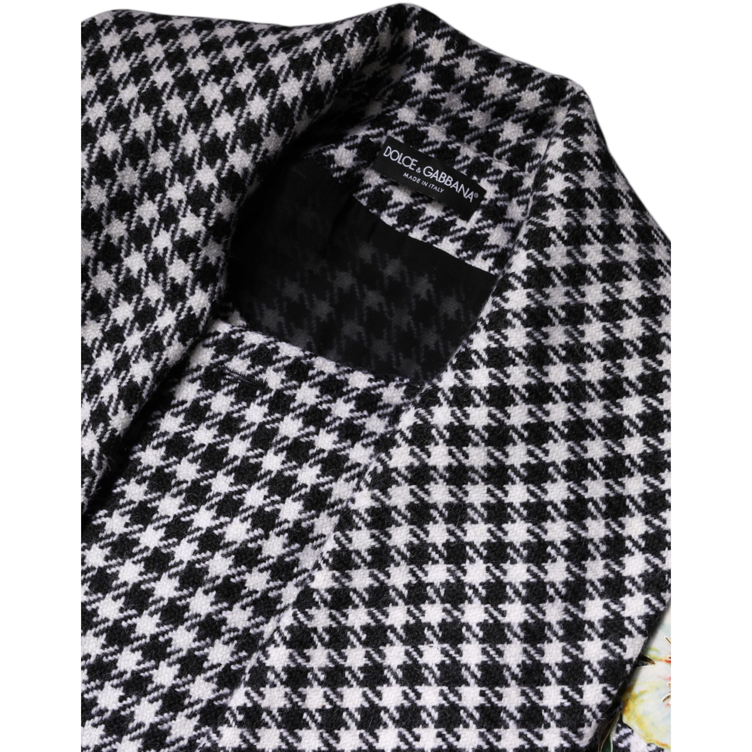 Dolce & Gabbana Giacca Mantella Floreale con Fantasia Monocromatica Nera e Bianca