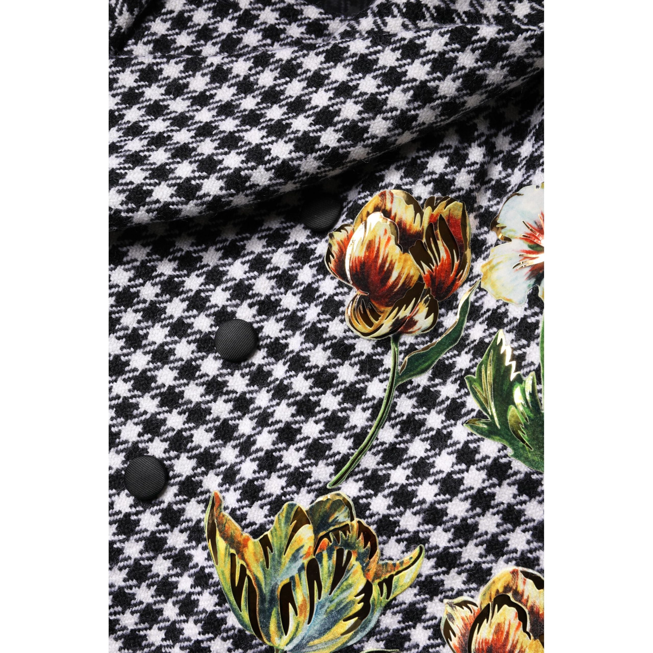Dolce & Gabbana Giacca Mantella Floreale con Fantasia Monocromatica Nera e Bianca