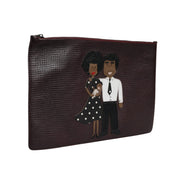 Pochette da uomo Dolce & Gabbana in pelle marrone con applicazioni #DGFAMILY
