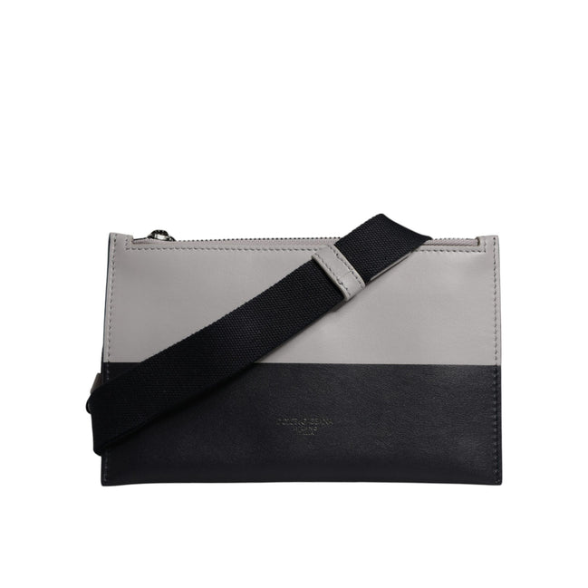 Sac bandoulière Dolce & Gabbana en cuir noir et blanc avec logo embossé