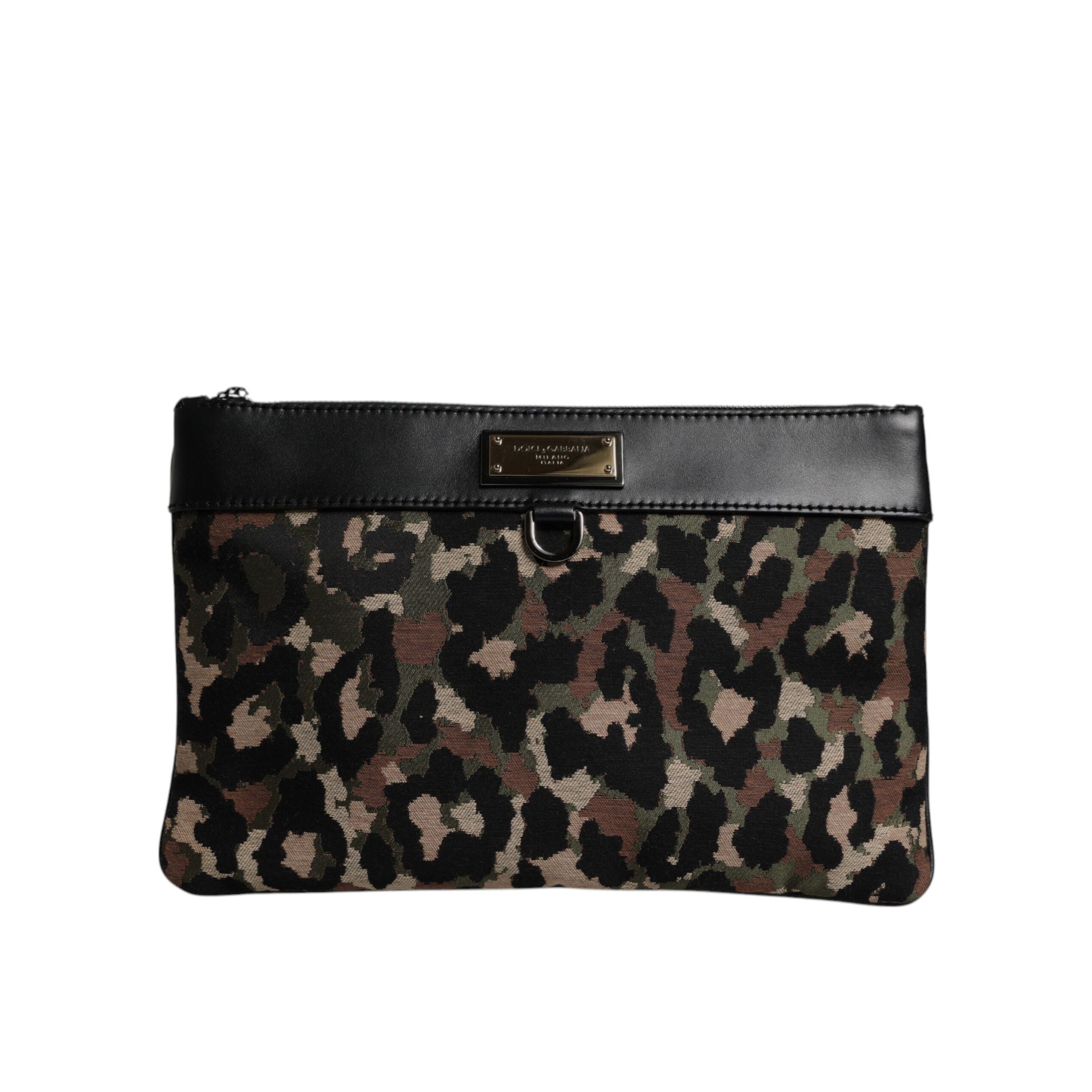 Pochette Dolce & Gabbana con stampa jacquard leopardo multicolore e placca logo