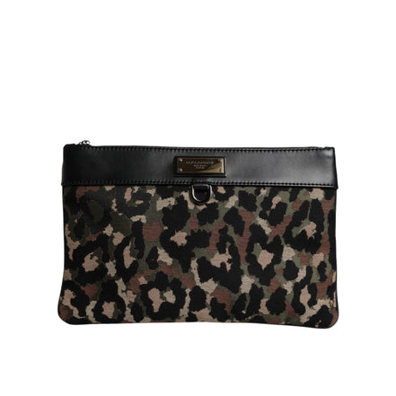 Pochette Dolce & Gabbana con stampa jacquard leopardo multicolore e placca logo