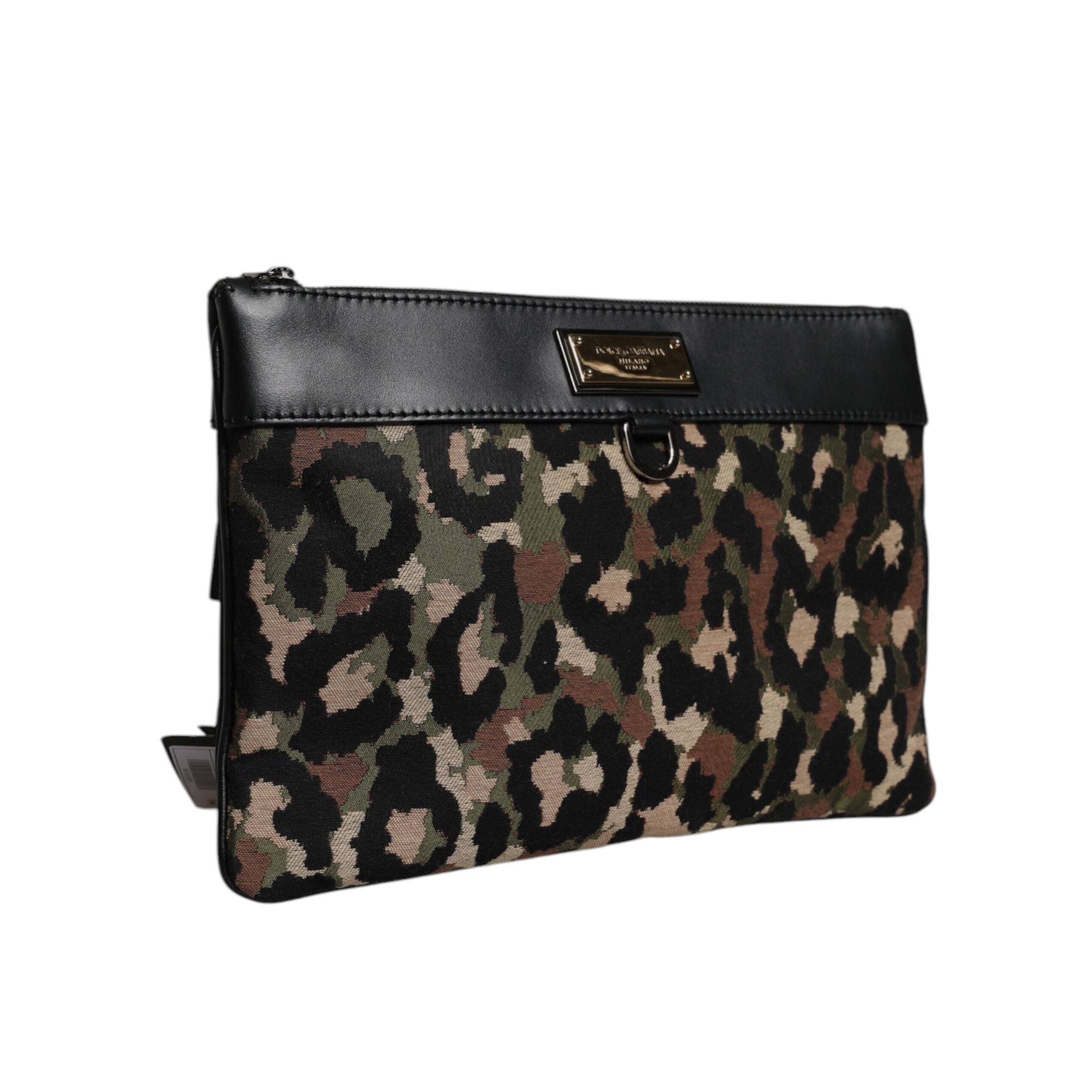 Pochette Dolce & Gabbana con stampa jacquard leopardo multicolore e placca logo