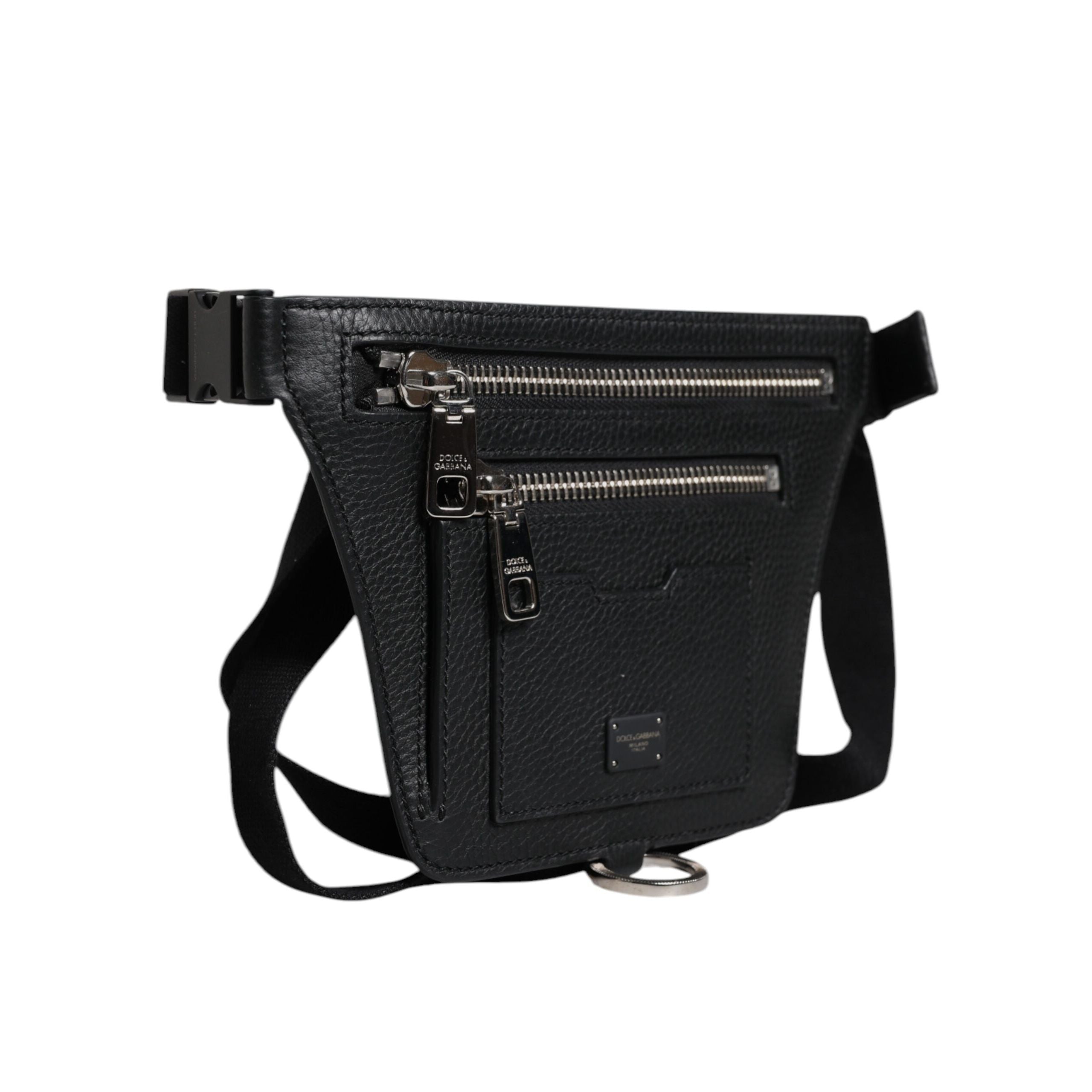 Sac banane Dolce & Gabbana en cuir de veau noir avec plaque logo pour homme