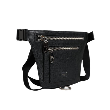 Sac banane Dolce & Gabbana en cuir de veau noir avec plaque logo pour homme