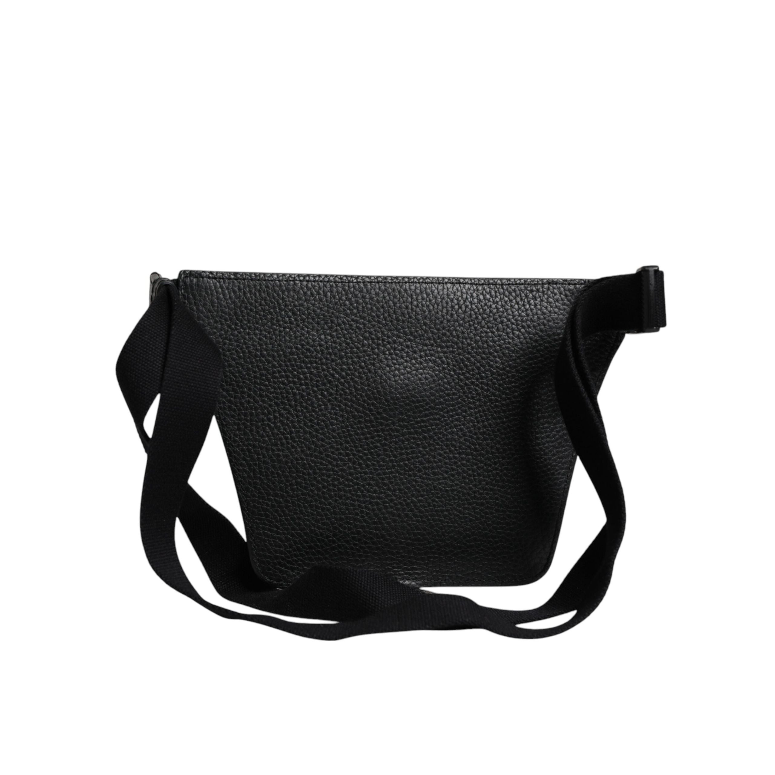 Sac banane Dolce & Gabbana en cuir de veau noir avec plaque logo pour homme
