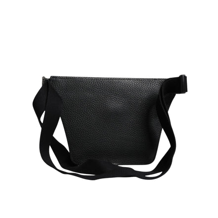 Sac banane Dolce & Gabbana en cuir de veau noir avec plaque logo pour homme