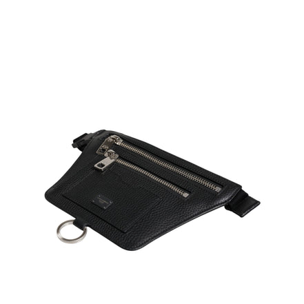 Sac banane Dolce & Gabbana en cuir de veau noir avec plaque logo pour homme