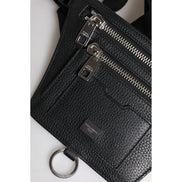 Sac banane Dolce & Gabbana en cuir de veau noir avec plaque logo pour homme