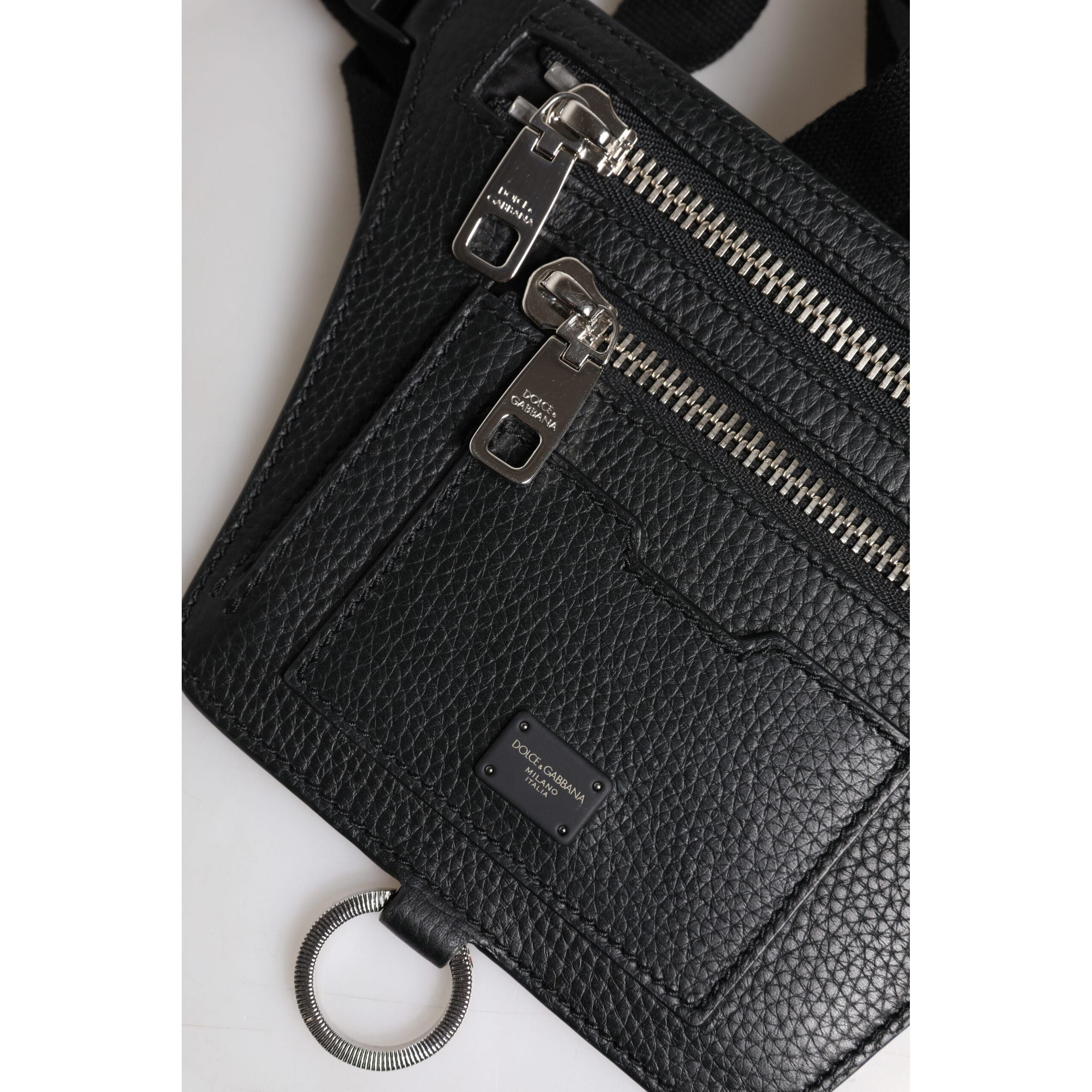 Sac banane Dolce & Gabbana en cuir de veau noir avec plaque logo pour homme