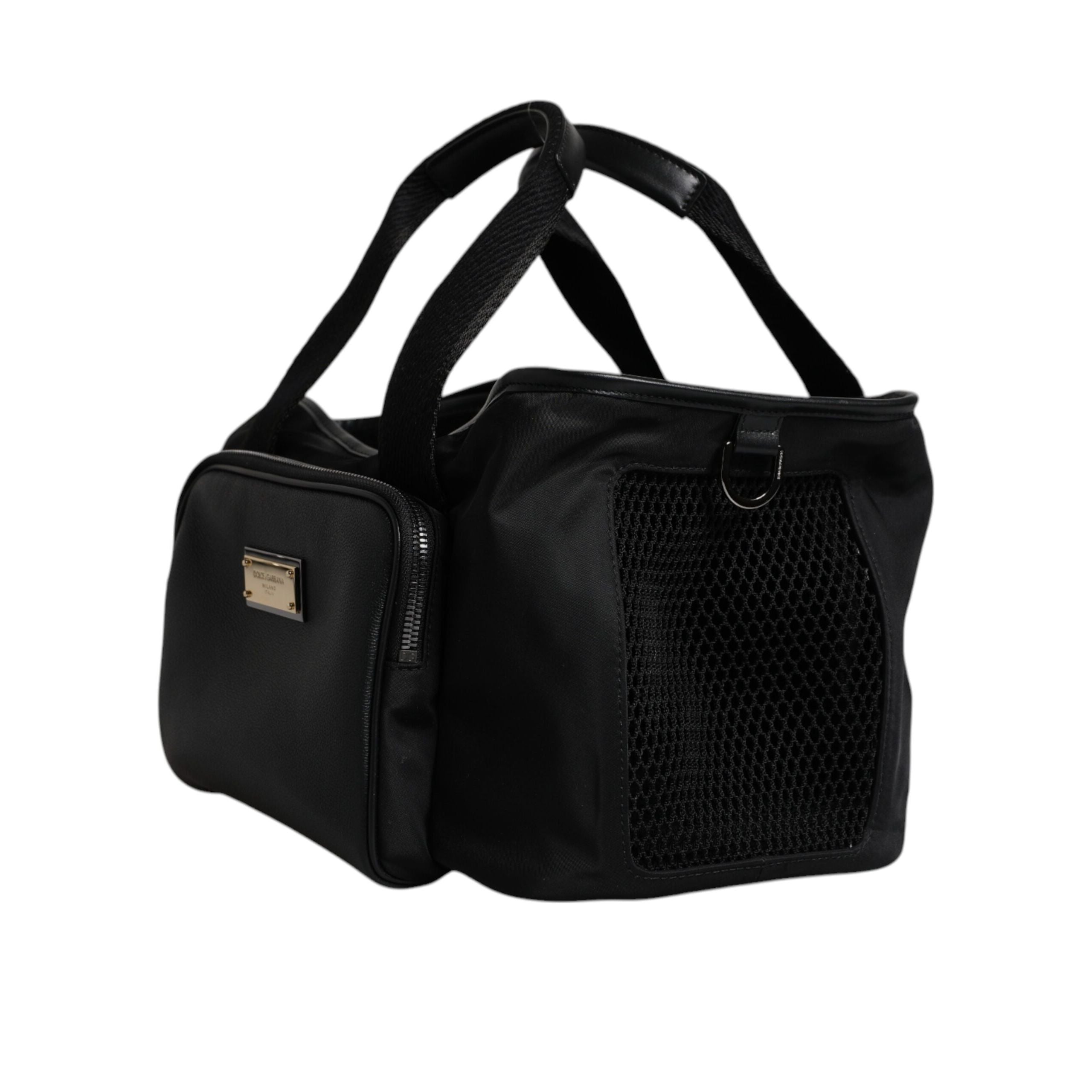 Sac de transport pour animal Dolce & Gabbana noir avec bandoulière et plaque logo