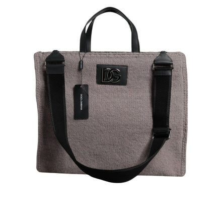 Borsa a spalla/tote Dolce & Gabbana grigia in lana alpaca con placca logo