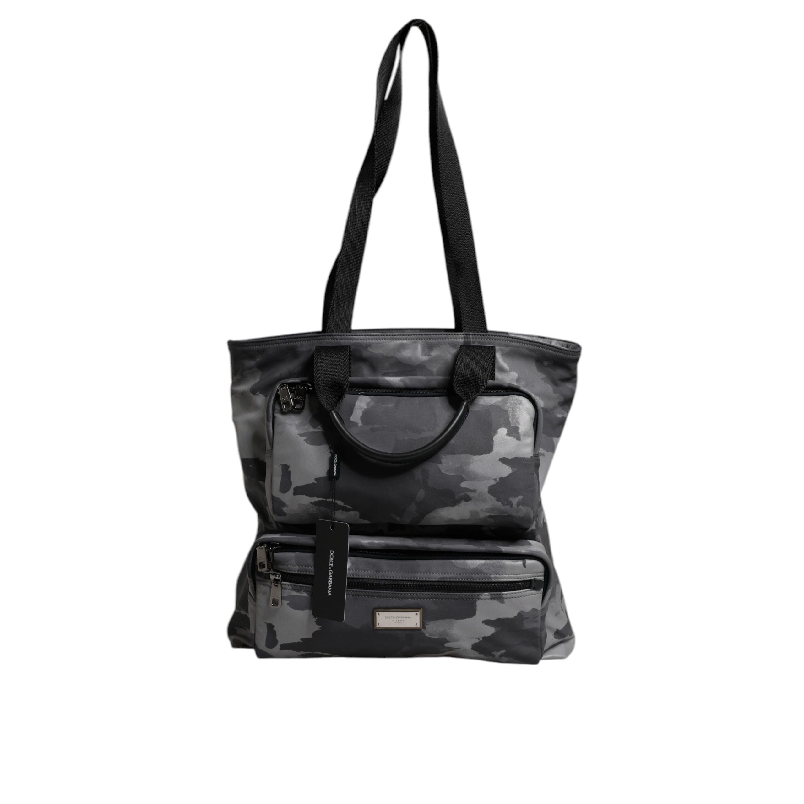 Borsa Tote Dolce & Gabbana in Cotone Grigio Camouflage con Scomparti Multipli