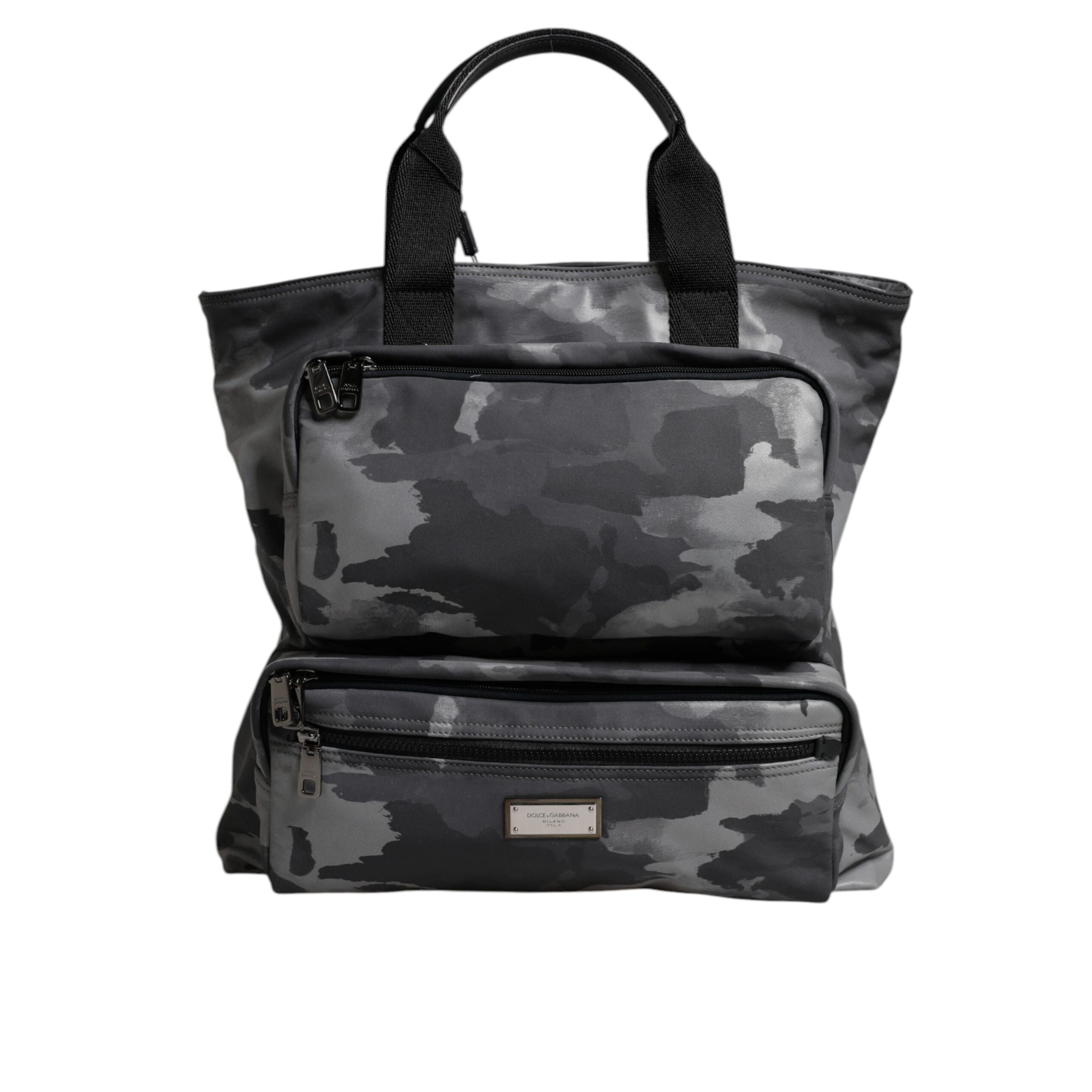 Borsa Tote Dolce & Gabbana in Cotone Grigio Camouflage con Scomparti Multipli