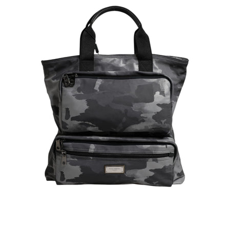 Borsa Tote Dolce & Gabbana in Cotone Grigio Camouflage con Scomparti Multipli