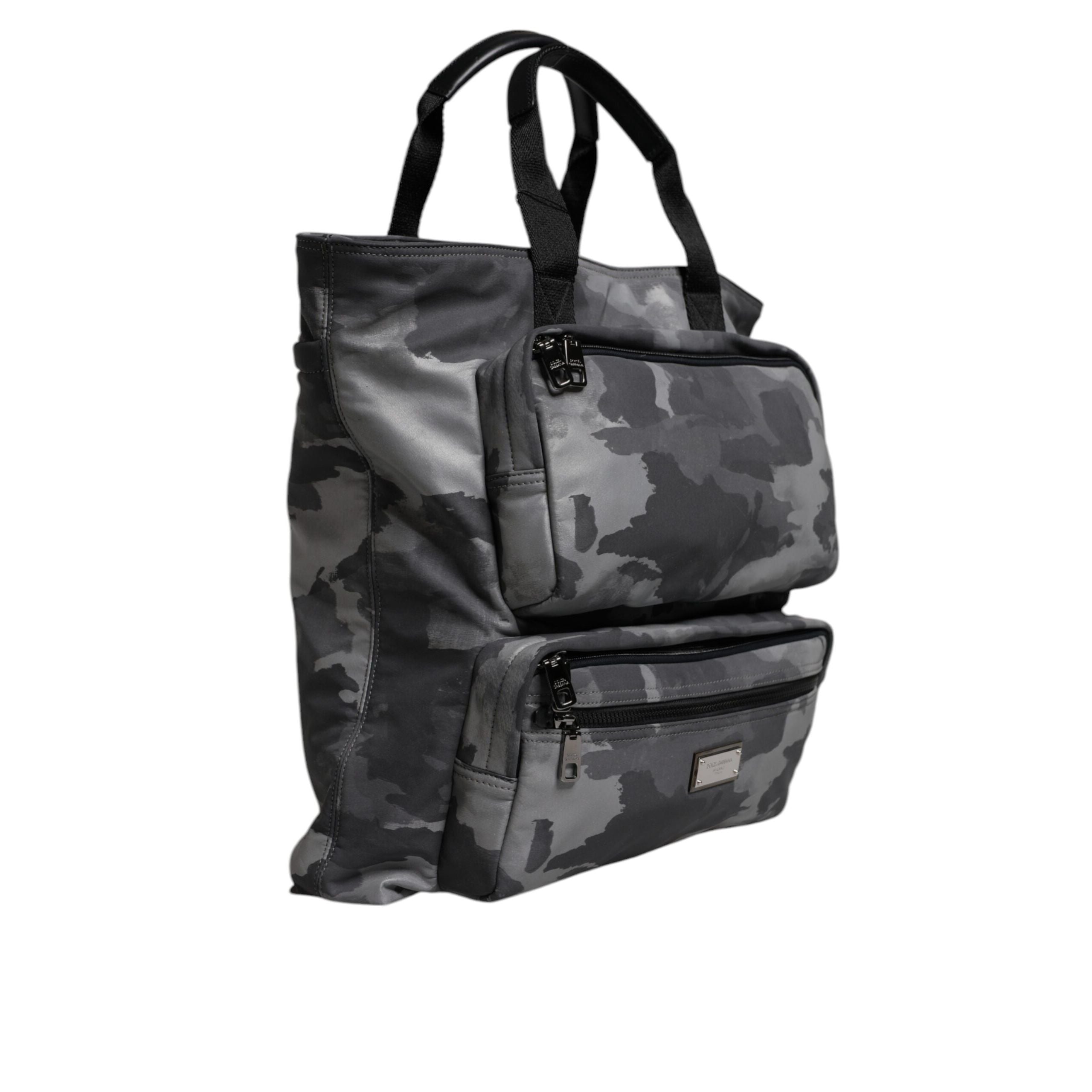 Borsa Tote Dolce & Gabbana in Cotone Grigio Camouflage con Scomparti Multipli