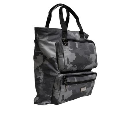 Borsa Tote Dolce & Gabbana in Cotone Grigio Camouflage con Scomparti Multipli