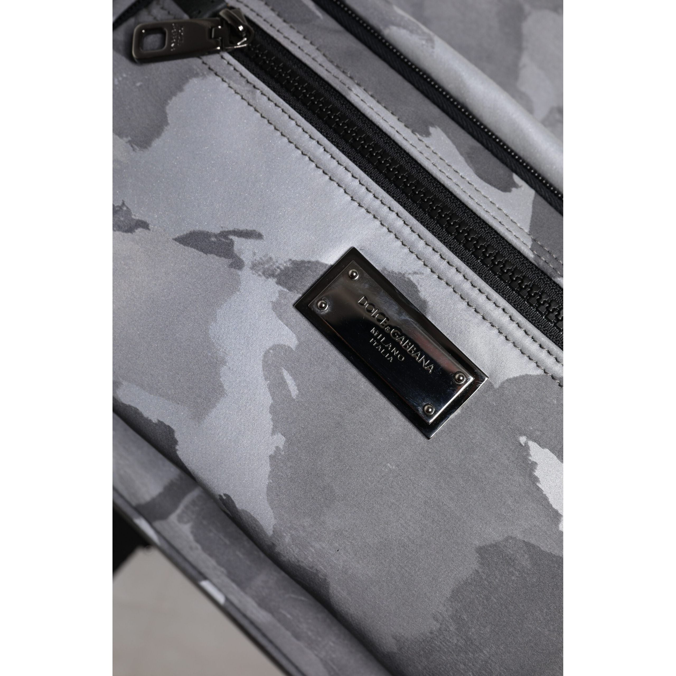 Dolce & Gabbana Grey Cotton Camouflage Logo Backpack