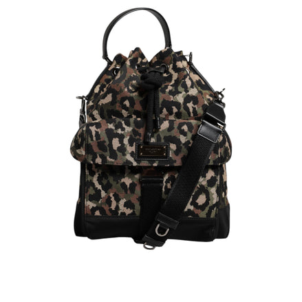 Dolce & Gabbana Borsa a secchiello a spalla in cotone leopardato multicolore