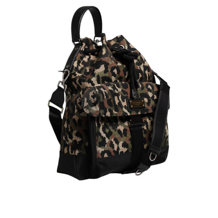 Dolce & Gabbana Multicolor Leopard Cotton Shoulder Bucket Bag