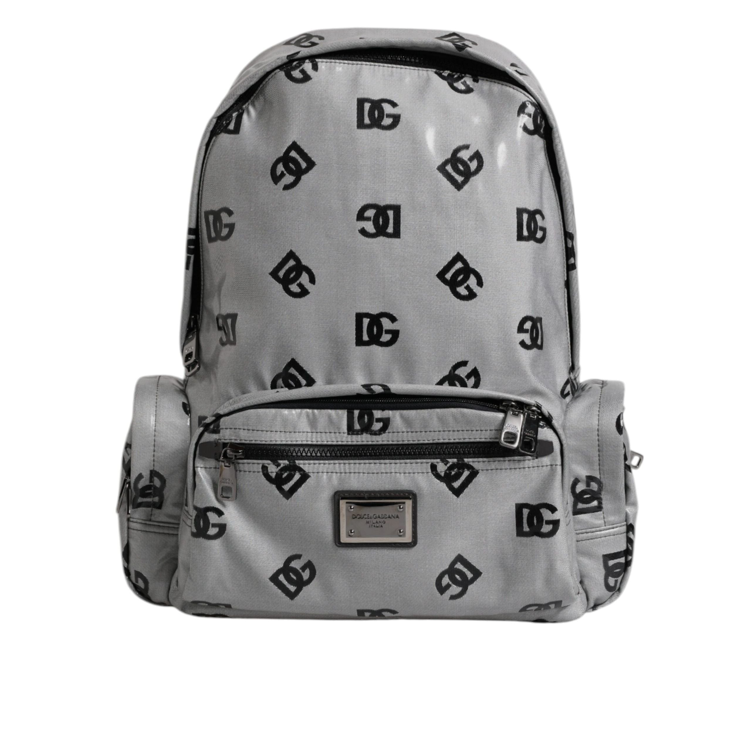 Zaino Dolce & Gabbana in poliestere grigio nero con placca logo DG