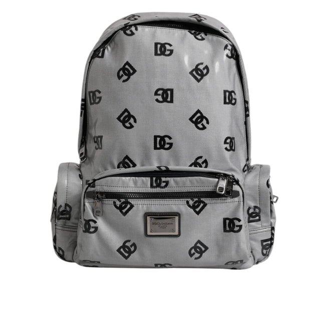 Zaino Dolce & Gabbana in poliestere grigio nero con placca logo DG